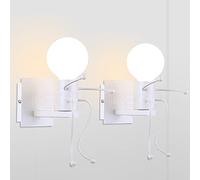 iDEGU 2 Pack Applique Murale Moderne Lampe Murale Style Humanoïde Créatif LED Luminaire Décoration Applique Intérieure pour Chambre d'enfants Salon Couloir (Blanc)