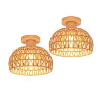 iDEGU 2 Pack Plafonnier Vintage 25CM Lustre Industriel en Bois et Rotin Cage Abat-jour Lampe de Plafond E27 Luminaire Décoration Éclairage Plafond pour Chambre Entrée Couloir Café (Marron)