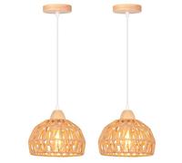 iDEGU 2 Pack Suspension Luminaire Vintage Lustre Industriel en Bois Rotin Abat-jour Plafonnier E27 Éclairage de Plafond Décoration Lampe Suspendue pour Salon Chambre Salle à Manger Café (20CM, Rotin)