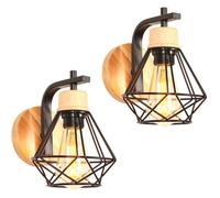 IDEGU 2PCS Applique Murale Industrielle, 16CM Vintage Lampe Murale Interieur en Fer Bois Decoration Rétro pour Chambre Salon