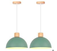 iDEGU 2pcs Lampe Suspension Vintage Moderne Lustre Abat-jour en Bois Métal Design Demi - cercle Luminaire Rétro,Ø 25CM,Vert