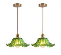 iDEGU 2pcs Lustre en Verre Vert,Suspension Luminaire Industriel Vintage Abat-jour Design Fleurs E27 Lampe de Plafond Style Nordique