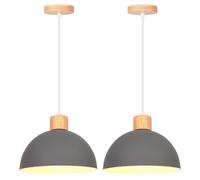iDEGU 2pcs Moderne Lustre Suspension 25cm Lampe de Plafond Industriel Abat-jour en Demi - cercle E27 Luminaire Vintage,Gris