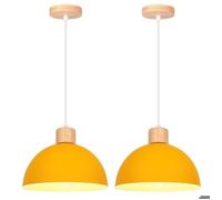 iDEGU 2pcs Moderne Suspension Luminaire Lustre Industriel en Bois Métal Designe en Demi - cercle Lampe Vintage Orange,Ø 25CM