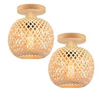IDEGU 2pcs Plafonnier en Bambou Tissage,Lustre Style Bohème Abat-Jour Design Cage Éclairage de Plafond Vintage pour Salon Chambre