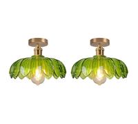 iDEGU 2pcs Plafonnier Moderne,Lampe de Plafond Vintage Abat-jour en Verre Design Fleurs 25cm Lustre Rétro pour Salon Chambre,Vert