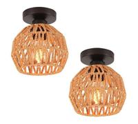 iDEGU 2pcs Plafonnier Vintage Lustre Industrielle en Rotin Lampe de Plafond Abat-jour Design Cage pour Salon Chambre