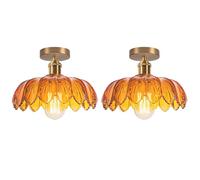 iDEGU 2pcs Plafonnier Vintage Verre Ambre,Lampe de Plafond Moderne Abat-jour Design Fleurs Lustre Style Nordique pour Salon Chambre