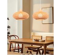 iDEGU 2pcs Rétro Lampe Suspension Industrielle,Lustre Plafonnier en Bambou Design Cage Ovale Style Bohème pour Salon Chambre