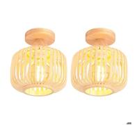 IDEGU 2pcs Rétro Plafonnier en Bois et Bambou Lustre Industriel E27 Luminaire Abat-Jour Design Cage pour Chambre Salon Entrée
