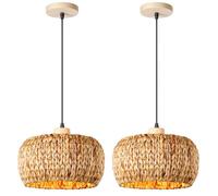 iDEGU 2pcs Rétro Suspension Luminaire Industriel 30cm Lustre Vintage en Fenugrec Lampe de Plafond Style Bohème pour Salon Chambre