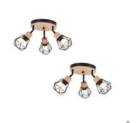 iDEGU 2x 3 Spots de Plafond Industriel,Plafonnier Spot Vintage en Bois et Métal Abat-jour Design Cage Style Edison pour Salon Cafes