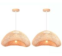iDEGU 2x Lustre Industriel Vintage,E27 Lampe de Plafond Abat-jour en Bambou Design Géométrie Suspension Luminaire Style Bohème,40cm