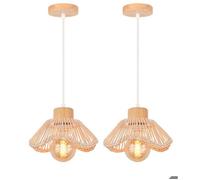 iDEGU 2x Lustre Suspension Moderne,Lampe Luminaire Industriel Abat-jour en Bambou et Bois Plafonnier Style Bohème pour Salon