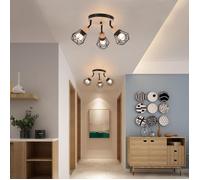 iDEGU 2x Plafonnier 3 Spots Industriel,Lampe de Plafond Spot Vintage en Bois et Métal Abat-jour Design Cage Style Edison pour Salon