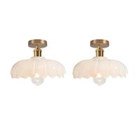 iDEGU 2x Plafonnier Moderne,25cm Lampe de Plafond Vintage Abat-jour en Verre Design Fleurs Blanc E27 Lustre Rétro pour Salon Chambre