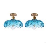 iDEGU 2x Plafonnier Moderne en Verre,Lampe de Plafond Vintage Abat-jour Design Fleurs Lustre Style Nordique pour Salon Chambre,Bleu