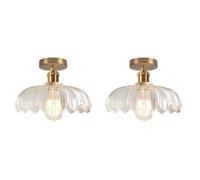 iDEGU 2x Plafonnier Moderne,Lampe de Plafond Vintage Abat-jour en Verre Design Fleurs Transparente Lustre Rétro pour Salon Chambre
