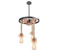 iDEGU 3 Lampen Suspension Luminaire Industrielle Plafonnier Vintage Lustre Abat-jour Design Roue en Métal et Corde de Chanvre Suspension pour Salon Hall Restaurant Bar Café, Noir, Ø35cm-3 Lumières
