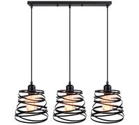 iDEGU 3 Lampes Suspension Luminaire Créatif Lustre Industriel Lampe Plafonnier de Design à Spirale en Cascade E27 Éclairage de Plafond Vintage Suspension pour Chambre Salon Cuisine (20cm Noir, Barre)