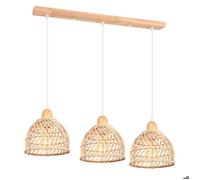 iDEGU 3 Lampes Suspension Luminaire Industrielle, Lustre Plafonnier en Bambou et Bois Design Cage Spirale Rétro pour Salon Chambre