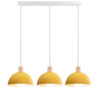 iDEGU 3 Lampes Suspension Luminaire Moderne 20cm Lustre Suspension Rétro Style Demi-Cercle Plafonnier Abat-jour en Bois Métal E27 Éclairage de Plafond pour Salon Salle à Manger Cuisine (Barre, Jaune)