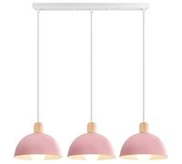iDEGU 3 Lampes Suspension Luminaire Moderne 20cm Lustre Suspension Rétro Style Demi-Cercle Plafonnier Abat-jour en Bois Métal E27 Éclairage de Plafond pour Salon Salle à Manger Cuisine (Barre, Rose)