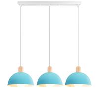 iDEGU 3 Lampes Suspension Luminaire Moderne 20cm Lustre Suspension Rétro Style Demi-Cercle Plafonnier Abat-jour en Bois Métal E27 Éclairage de Plafond pour Salon Salle à Manger Cuisine (Barre, Bleu)