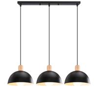 iDEGU 3 Lampes Suspension Luminaire Moderne 20cm Lustre Suspension Rétro Style Demi-Cercle Plafonnier Abat-jour en Bois Métal E27 Éclairage de Plafond pour Salon, Salle à Manger, Cuisine (Barre, Noir)