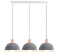 iDEGU 3 Lampes Suspension Luminaire Moderne 20cm Lustre Suspension Rétro Style Demi-Cercle Plafonnier Abat-jour en Bois Métal E27 Éclairage de Plafond pour Salon Salle à Manger Cuisine (Barre, Gris)