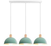 iDEGU 3 Lampes Suspension Luminaire Moderne 20cm Lustre Suspension Rétro Style Demi-Cercle Plafonnier Abat-jour en Bois Métal E27 Éclairage de Plafond pour Salon Salle à Manger Cuisine (Barre, Vert)