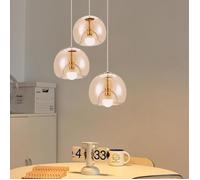 iDEGU 3 Lampes Suspensions Moderne en Verre,Lustre Vintage Industriel Ajustable Design Base Concave E27 Lampe de Plafond Retro