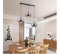iDEGU 3lampes Lampes Suspensions Moderne en Verre Gris Fumé,E27 Lustre Plafonnier Vintage Ajustable Style Nordique pour Cuisine