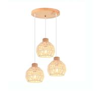 iDEGU 3lampes Lampes Suspensions Vintage E27 Lustre Industriel en Rotin Blanc Luminaire Plafonnier Rétro en Cage pour Salon Chambre