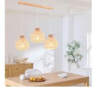 iDEGU 3lampes Suspension Luminaire Rétro Lustre Plafonnier Industriel en Cage Lampe Abat-jour en Rotin Blanc pour Salon Chambre