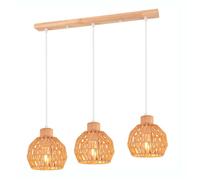 iDEGU 3lampes Suspensions Luminaires Industriel E27 Lustre Abat-jouren Rotin Brun Plafonnier Vintage en Cage pour Salon Chambre