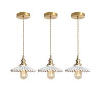 iDEGU 3pcs Lustre Suspension Moderne,Lampe Luminaire Industriel Abat-jour en Céramique Design Jupe plissée Plafonnier Style Vintage