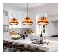 iDEGU 3pcs Lustre Vintage,18cm Lampe Suspension Industriel Abat-jour en Verre Ambre E27 Luminaire Plafonnier Style Edison pour