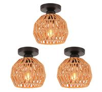 iDEGU 3pcs Plafonnier Vintage Lustre Industrielle en Rotin Lampe de Plafond Abat-jour Design Cage pour Salon Chambre