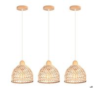 iDEGU 3pcs Rétro Suspension Luminaire en Bois et Bambou Plafonnier Industriel E27 Lustre Abat-Jour Design Spirale Cage,20cm