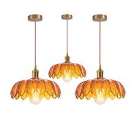 iDEGU 3pcs Suspension Luminaire Moderne en Verre,Lustre Vintage Abat-jour Design Fleurs Ambre Lampe de Plafond Retro pour