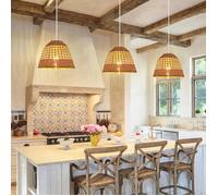 iDEGU 3pcs Suspension Luminaire Vintage Lampe de Plafond Abat-jour en Bambou Design Cage Lustre Industriel pour Salon Chambre