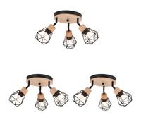 iDEGU 3x 3 Spots de Plafond Industriel,Plafonnier Spot Vintage en Bois et Métal Abat-jour Design Cage Style Edison pour Salon Cafes
