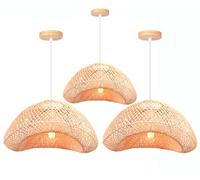 iDEGU 3x Lustre Industriel Vintage,E27 Lampe de Plafond Abat-jour en Bambou Design Géométrie Suspension Luminaire Style Bohème,40cm