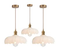 iDEGU 3x Lustre Suspension Moderen en Verre,25cm Lampe de Plafond Vintage Abat-jour Design Fleurs E27 Plafonnier pour Salon Chambre
