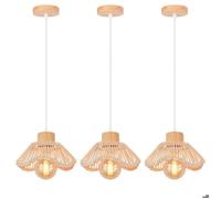 iDEGU 3x Lustre Suspension Moderne,Lampe Luminaire Industriel Abat-jour en Bambou et Bois Plafonnier Style Bohème pour Salon