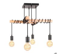 iDEGU 4lampes Suspension Luminaire Industrielle,Lustre Vintage en Métal et Bois E27 Luminaire Plafonnier Réglable Retro pour Salon