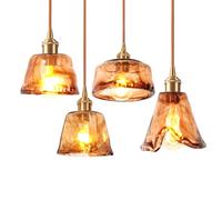 iDEGU 4pcs Suspension Luminaire Vintage en Ambre,Lustre Industriel Abat-jour en Verre Design Irrégularités Plafonnier Style Retro