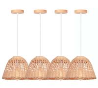 iDEGU 4pcs Suspension Luminaire Vintage Lampe de Plafond Abat-jour en Bambou Design Cage Lustre Industriel pour Salon Chambre