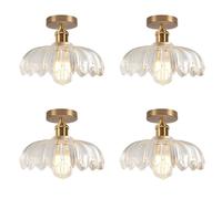iDEGU 4x Plafonnier Moderne,Lampe de Plafond Vintage Abat-jour en Verre Design Fleurs Transparente Lustre Rétro pour Salon Chambre